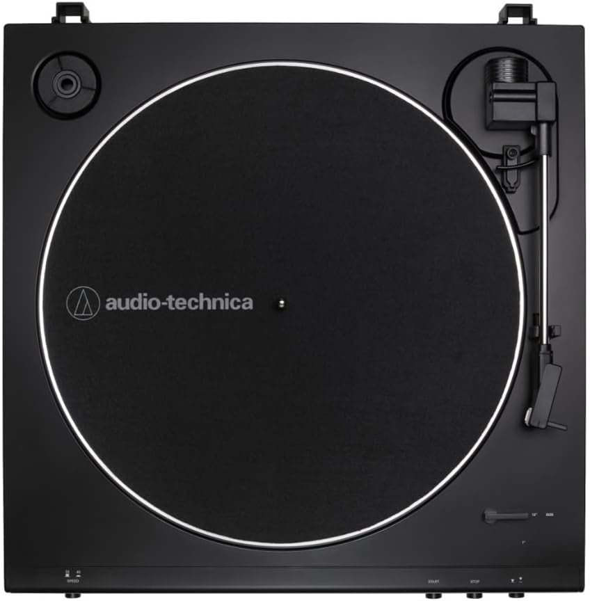 AT-LP60X-BK Fully Automatic Belt-Drive Stereo Turntable, Black, Hi-Fi, 2 Speed, Dust Cover, Anti-Resonance, Die-Cast Aluminum Platter