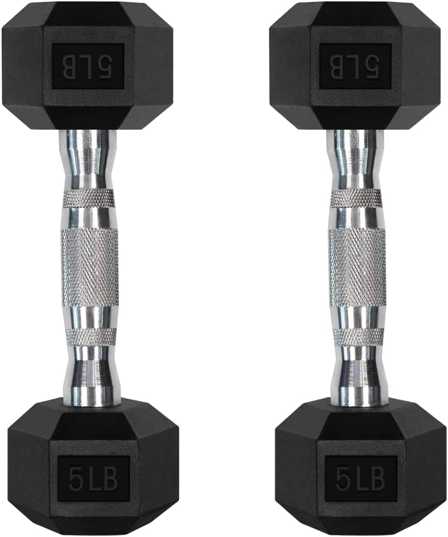 5-300LBS Rubber Encased Hex Dumbbell Sets with Optional Rack