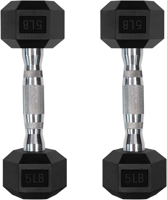 5-300LBS Rubber Encased Hex Dumbbell Sets with Optional Rack