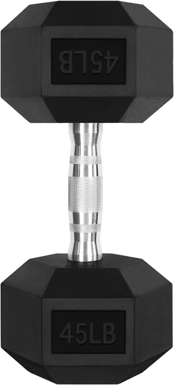 5-300LBS Rubber Encased Hex Dumbbell Sets with Optional Rack