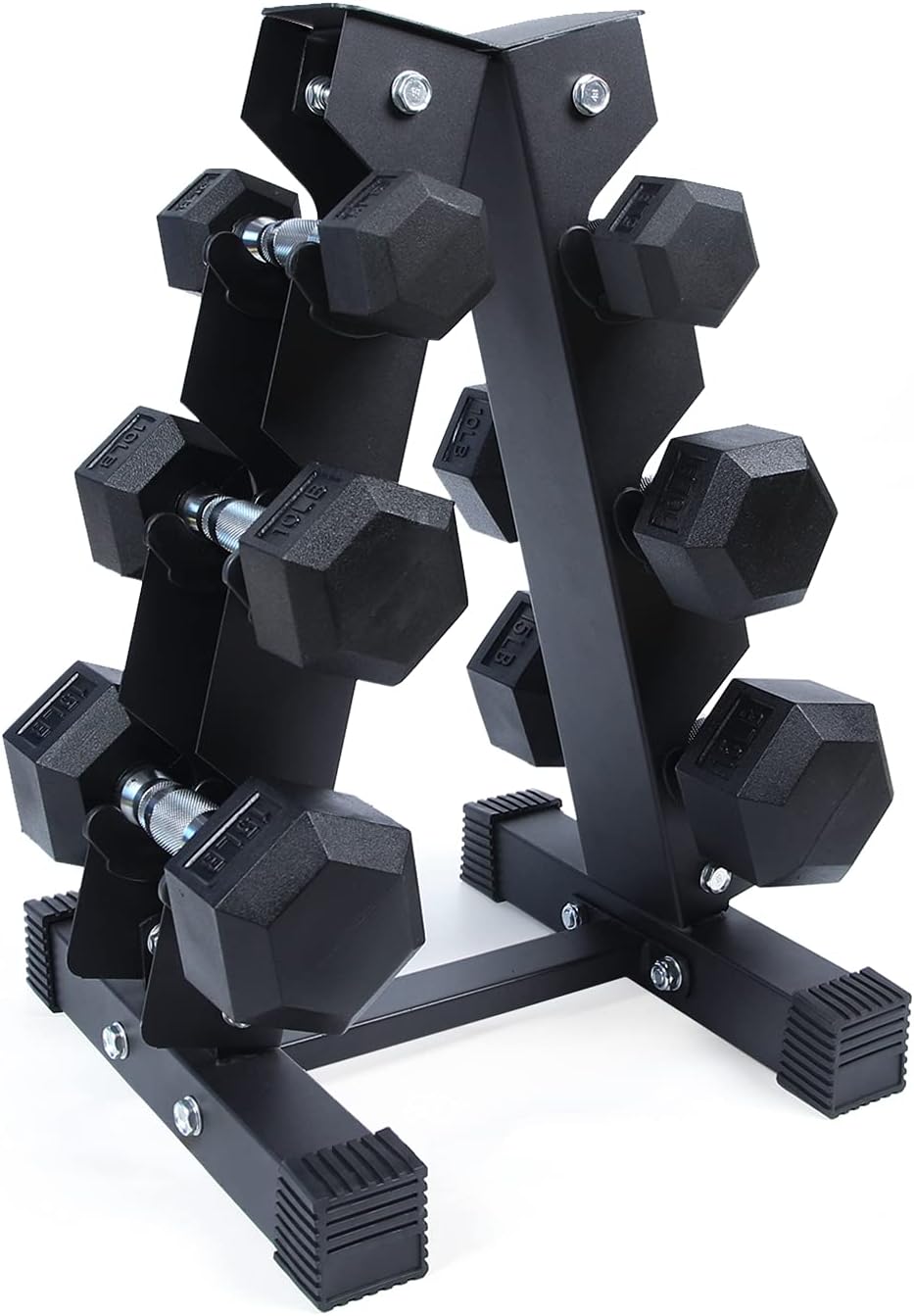 5-300LBS Rubber Encased Hex Dumbbell Sets with Optional Rack