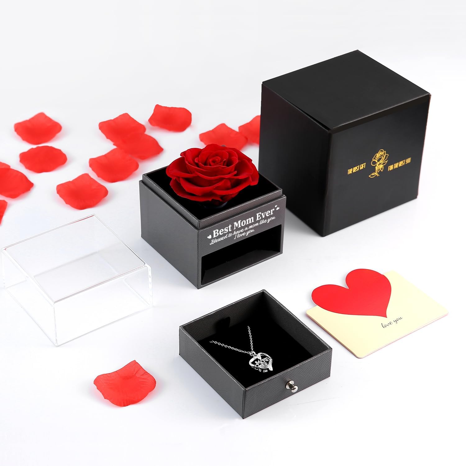 Mothers Day Single Preserved Rose with Necklace