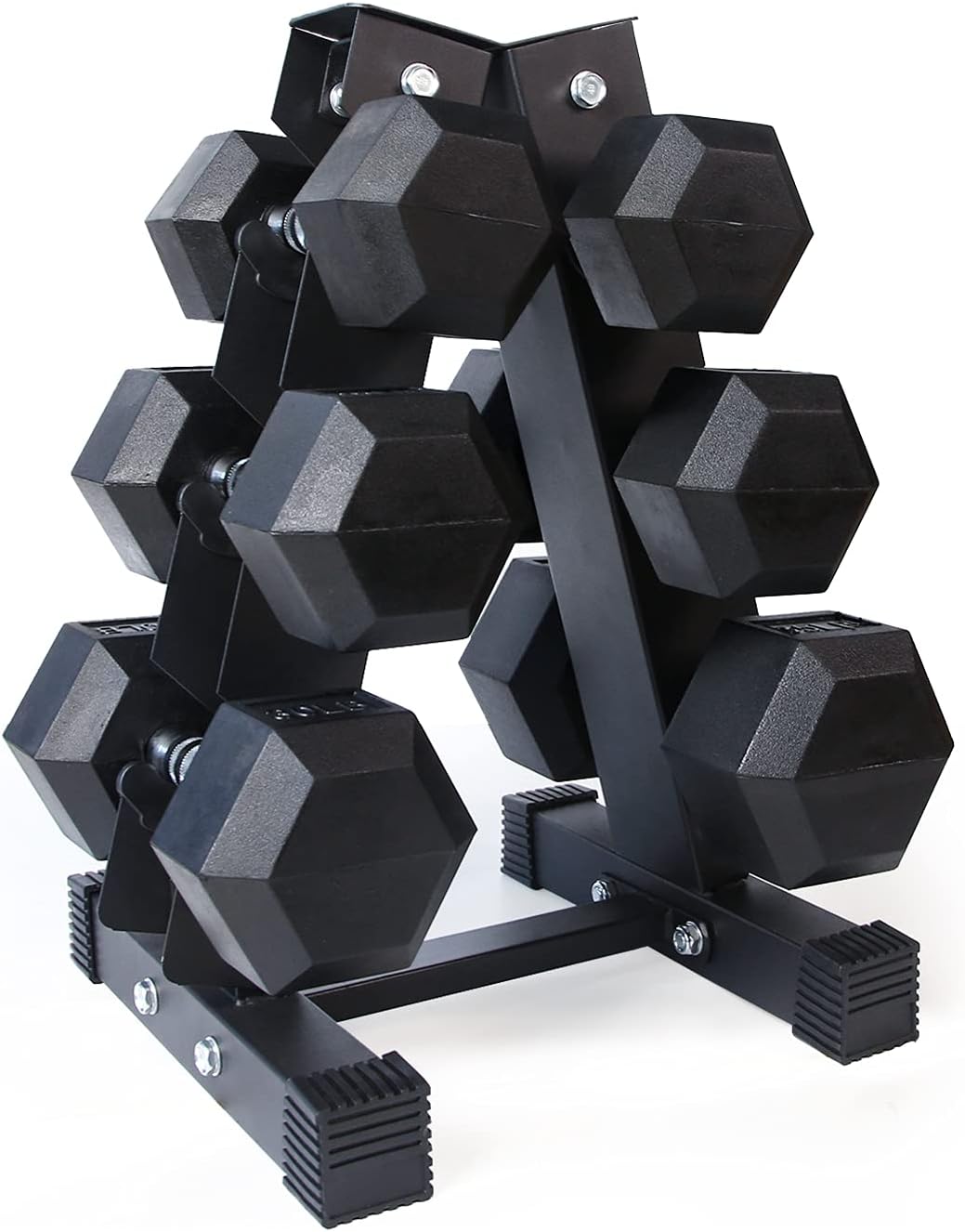 5-300LBS Rubber Encased Hex Dumbbell Sets with Optional Rack