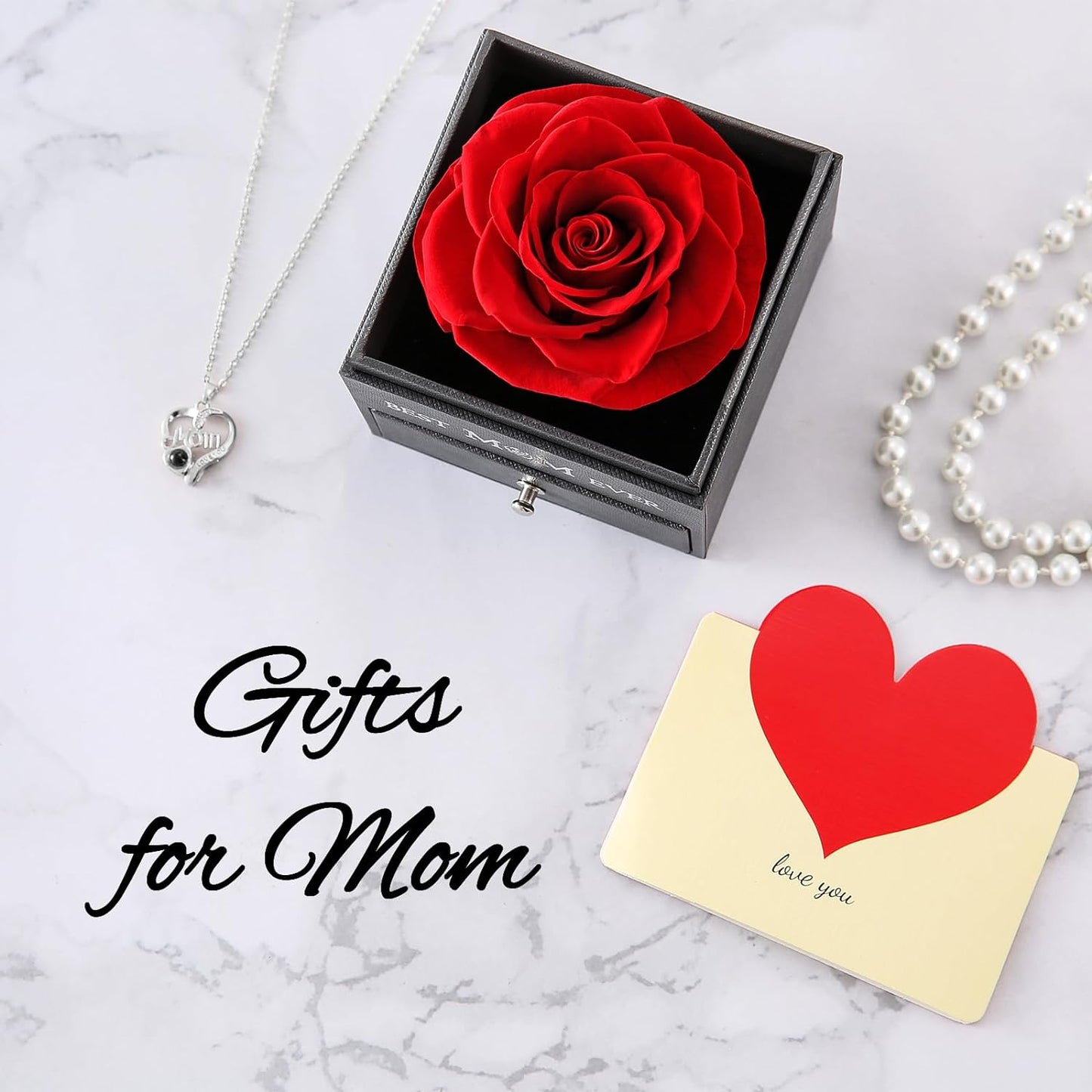 Mothers Day Single Preserved Rose with Necklace