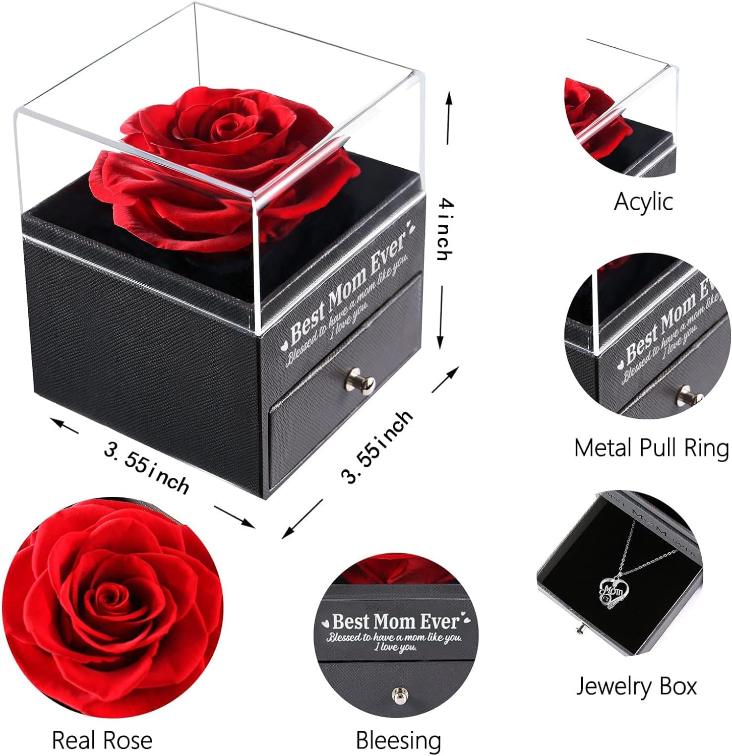 Mothers Day Single Preserved Rose with Necklace