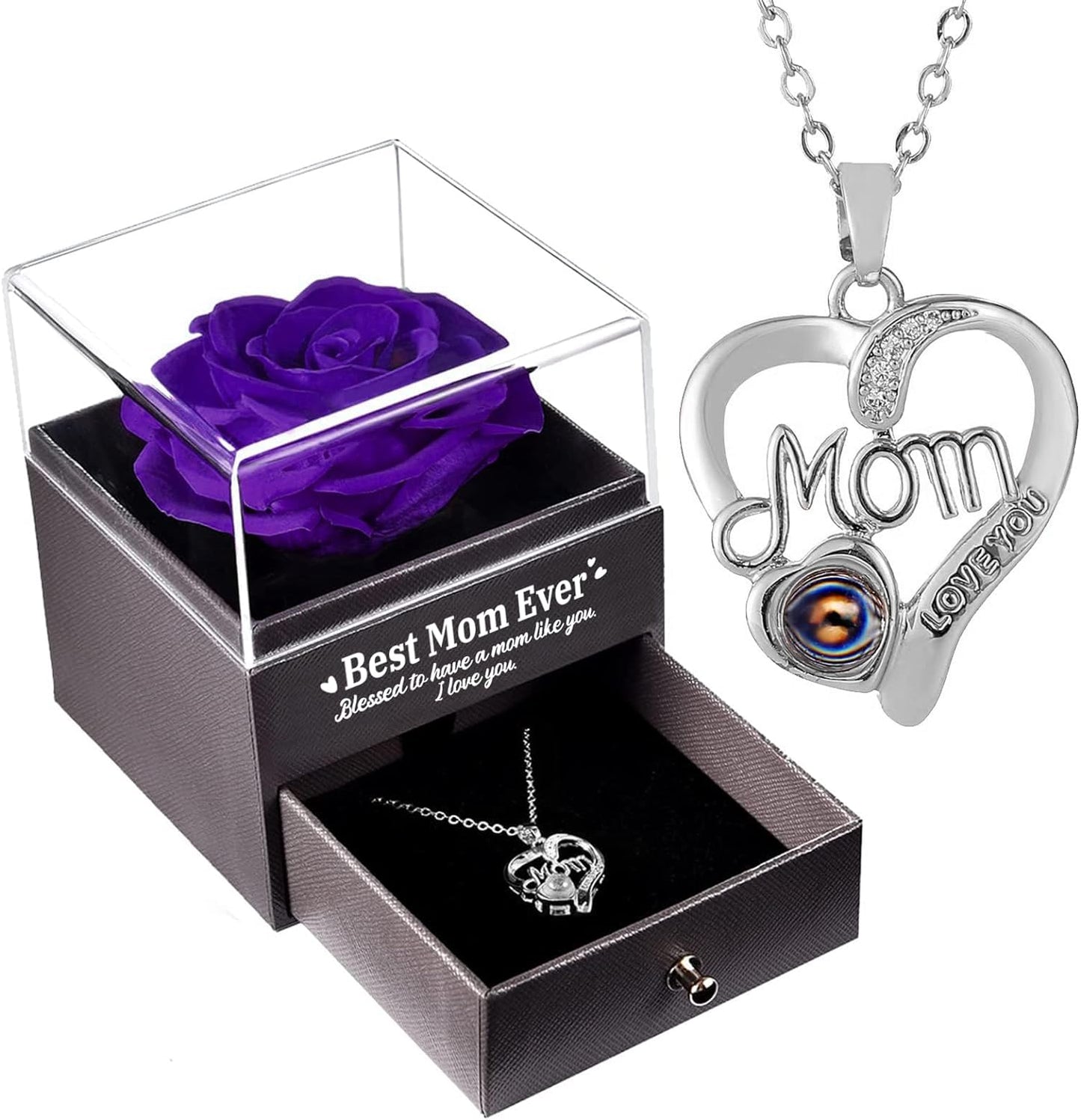 Mothers Day Single Preserved Rose with Necklace