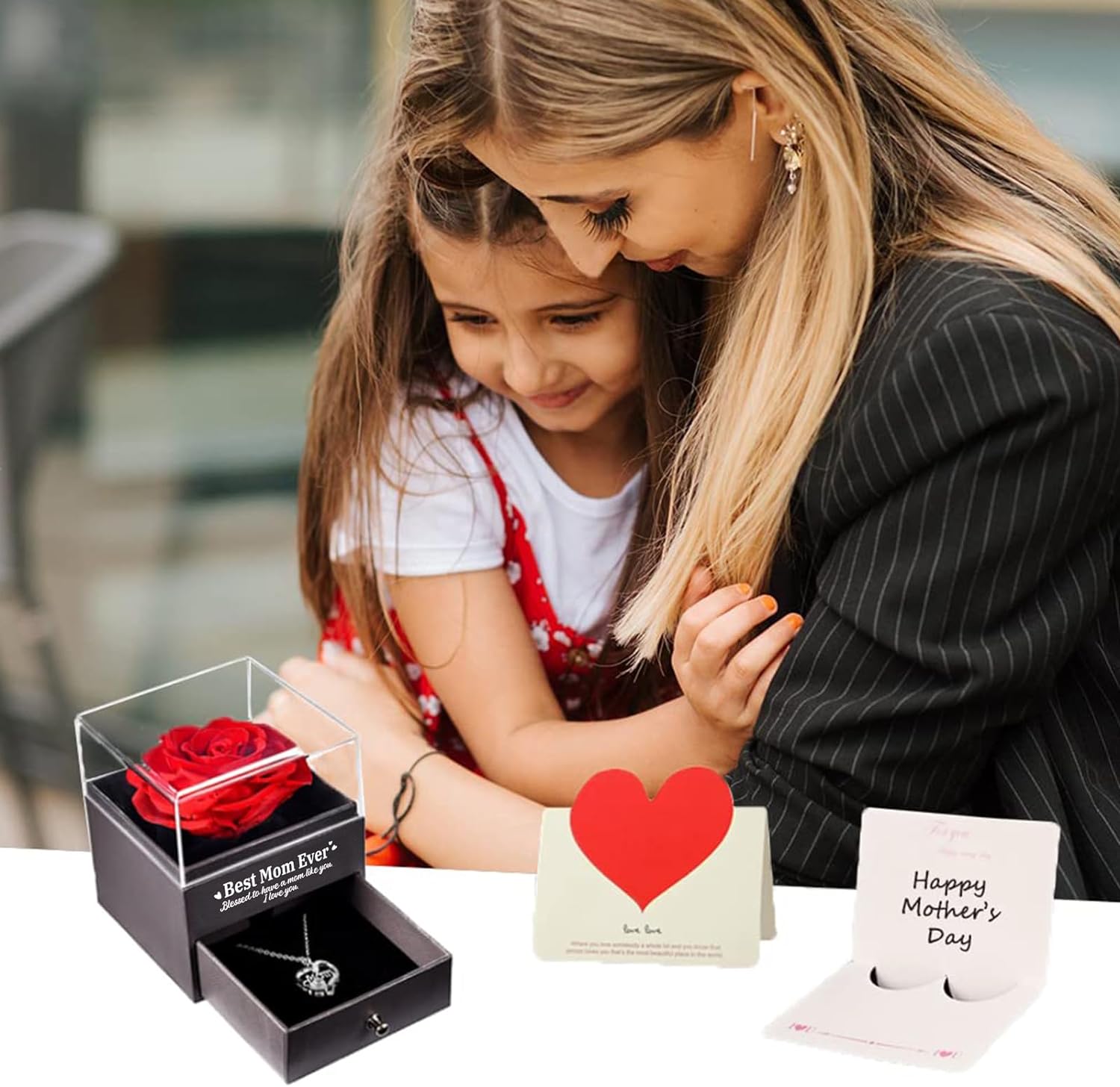 Mothers Day Single Preserved Rose with Necklace
