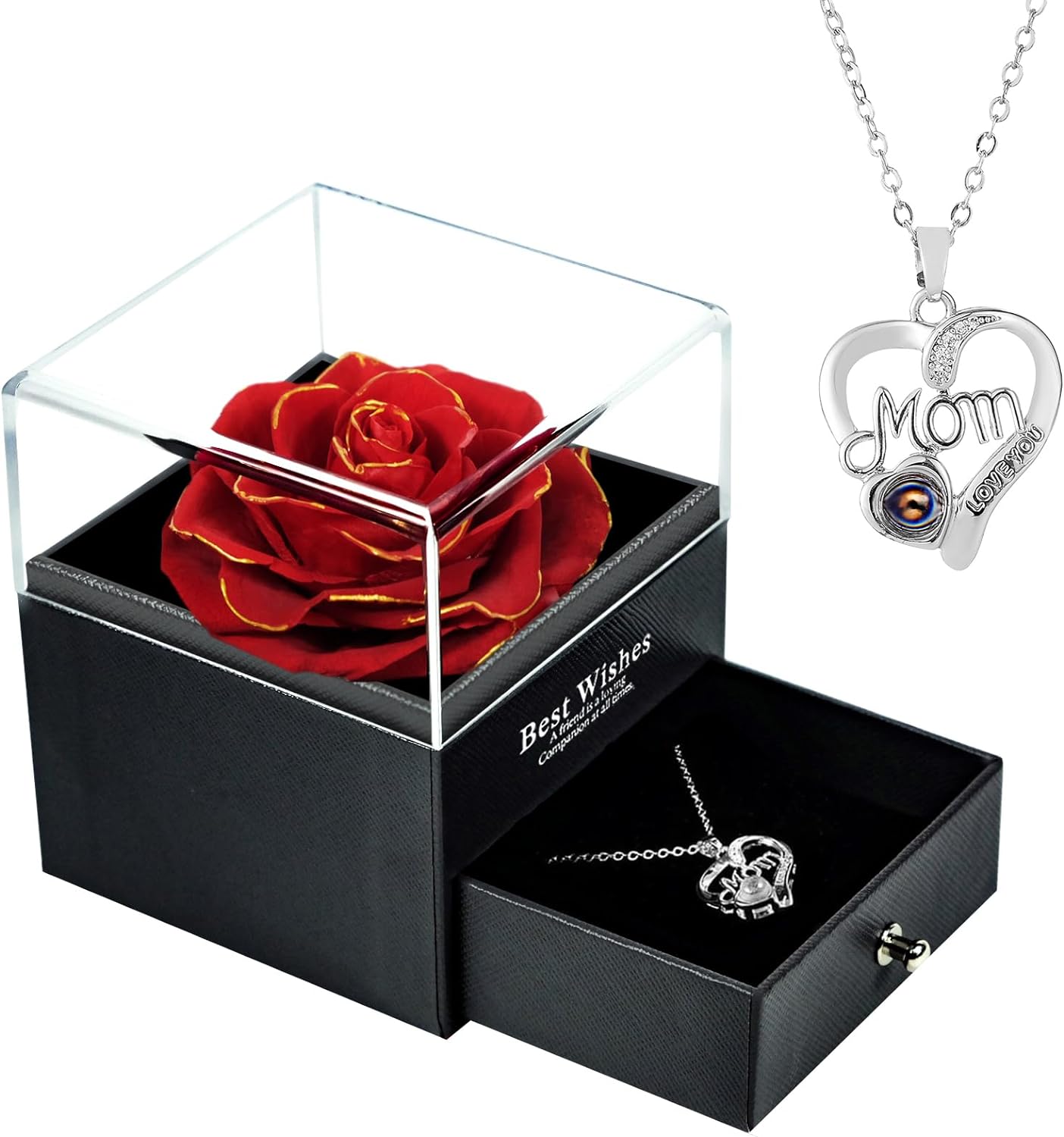 Mothers Day Single Preserved Rose with Necklace