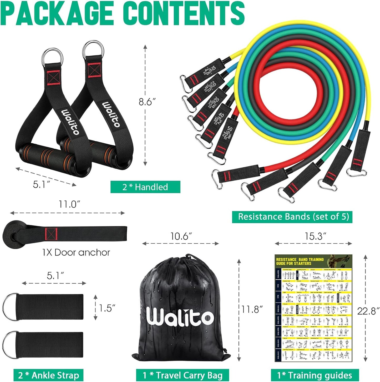 Resistance Bands Set - Exercise Bands with Handles, Door Anchor, Legs Ankle Straps