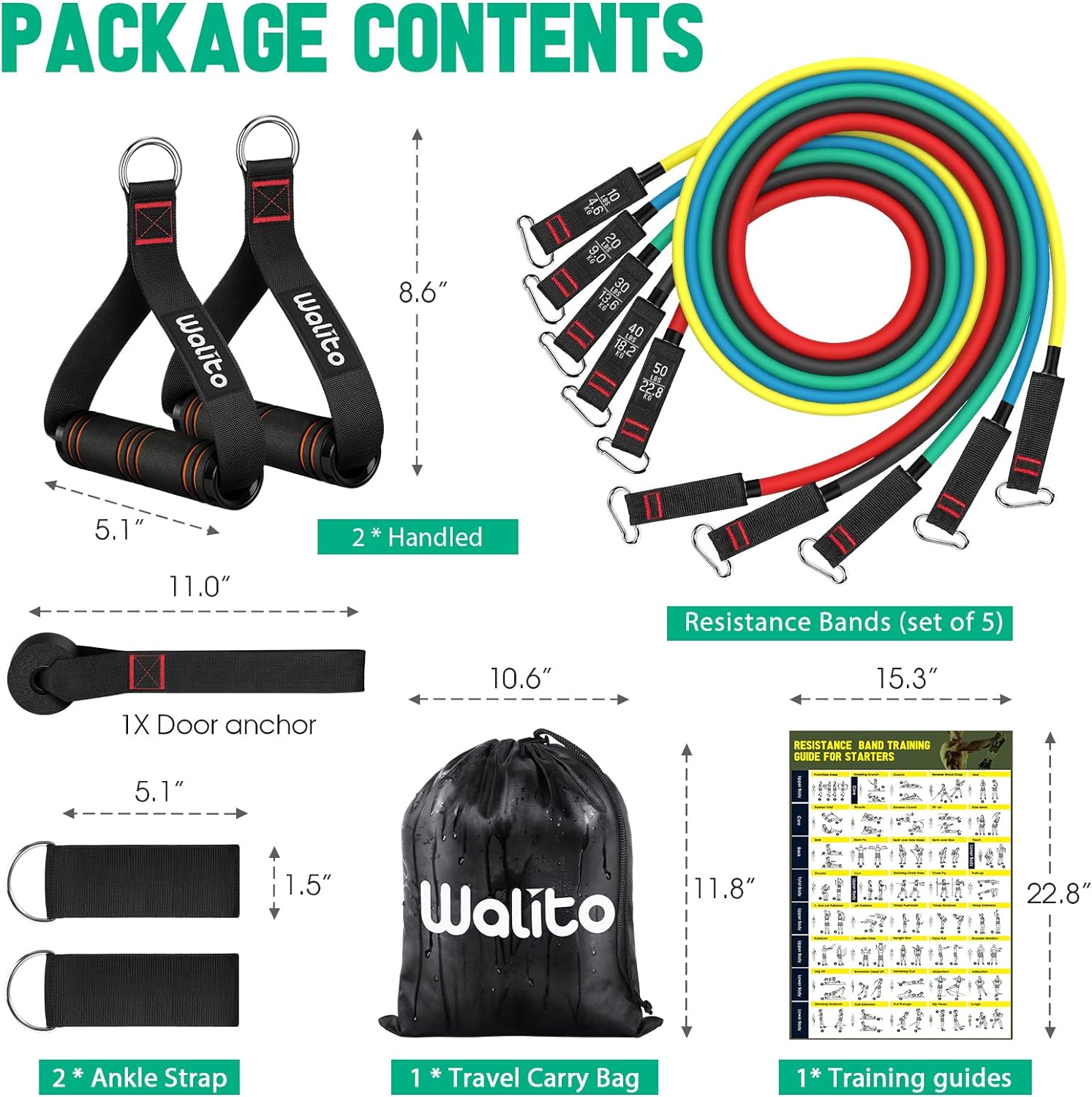 Resistance Bands Set - Exercise Bands with Handles, Door Anchor, Legs Ankle Straps