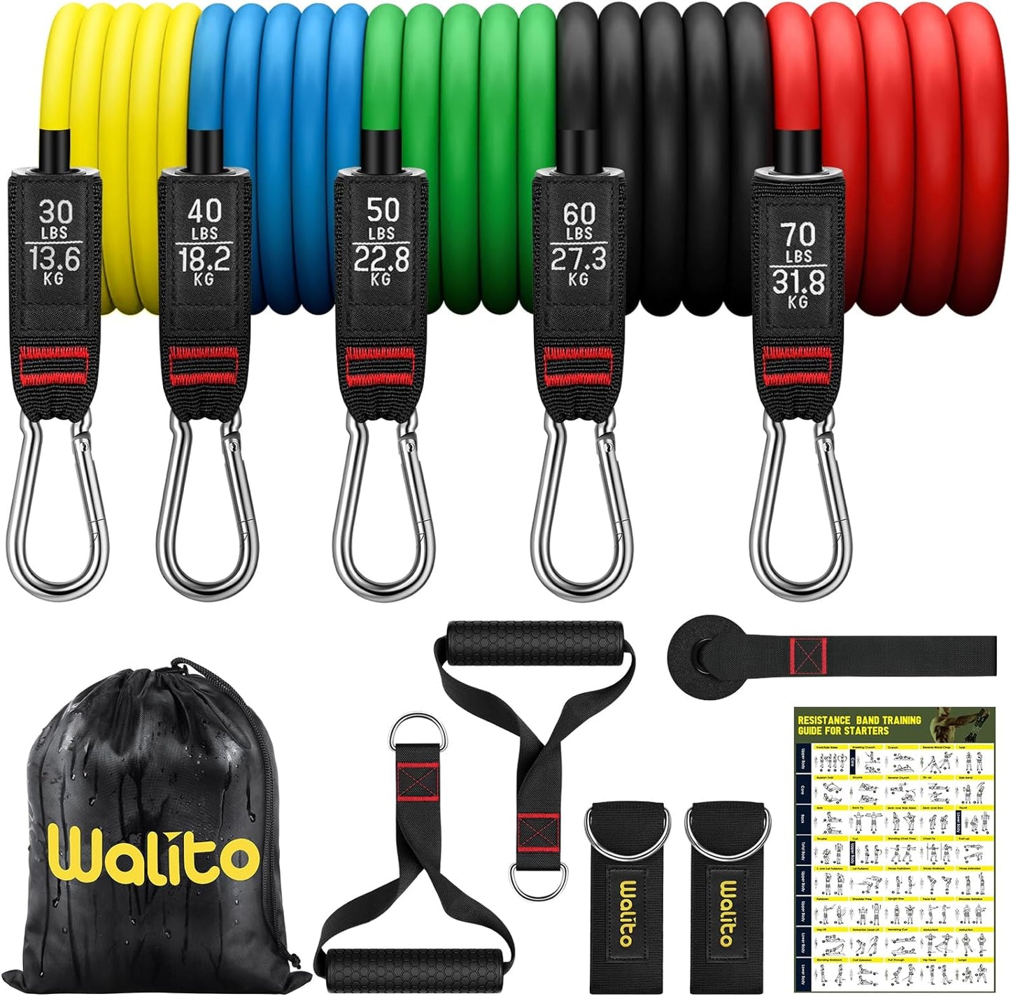 Resistance Bands Set - Exercise Bands with Handles, Door Anchor, Legs Ankle Straps
