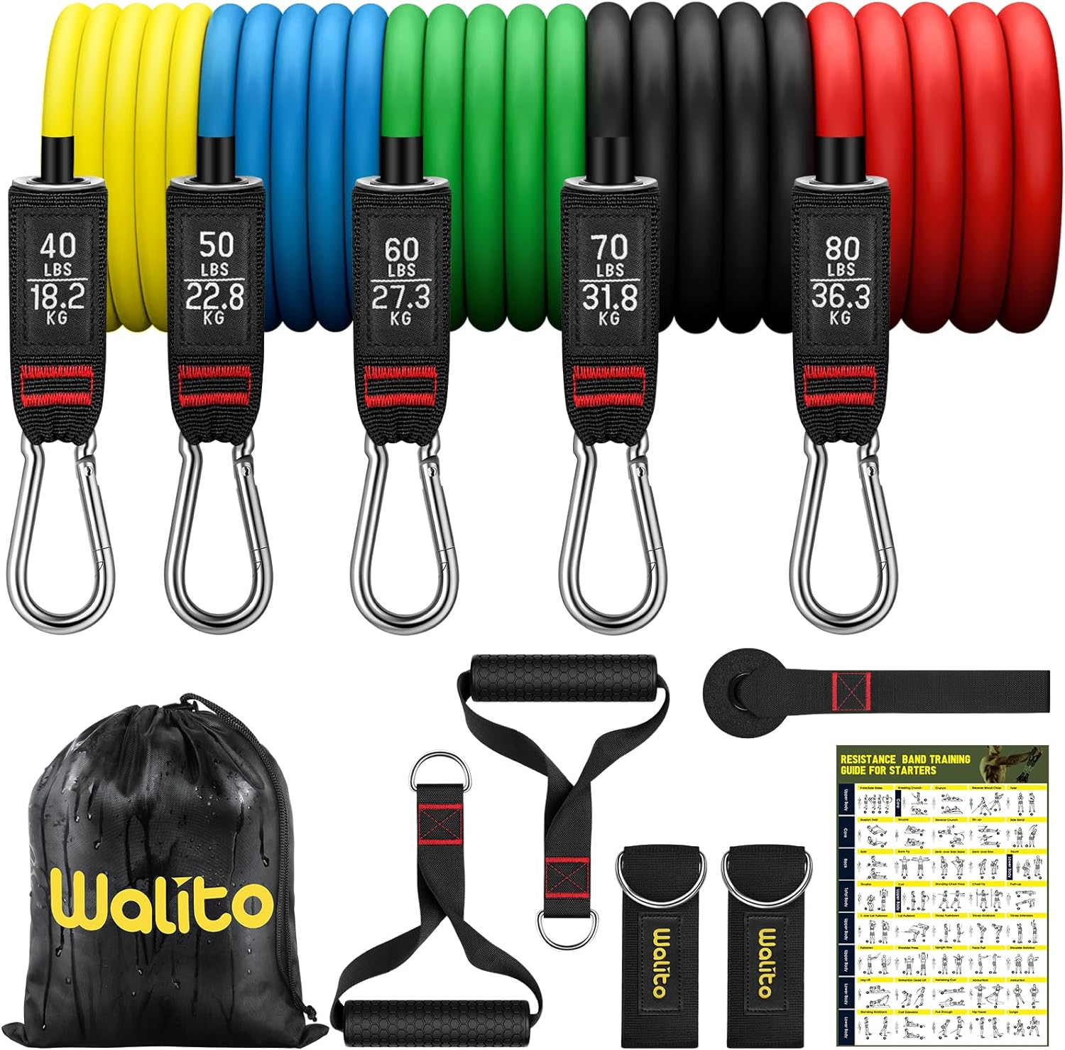 Resistance Bands Set - Exercise Bands with Handles, Door Anchor, Legs Ankle Straps