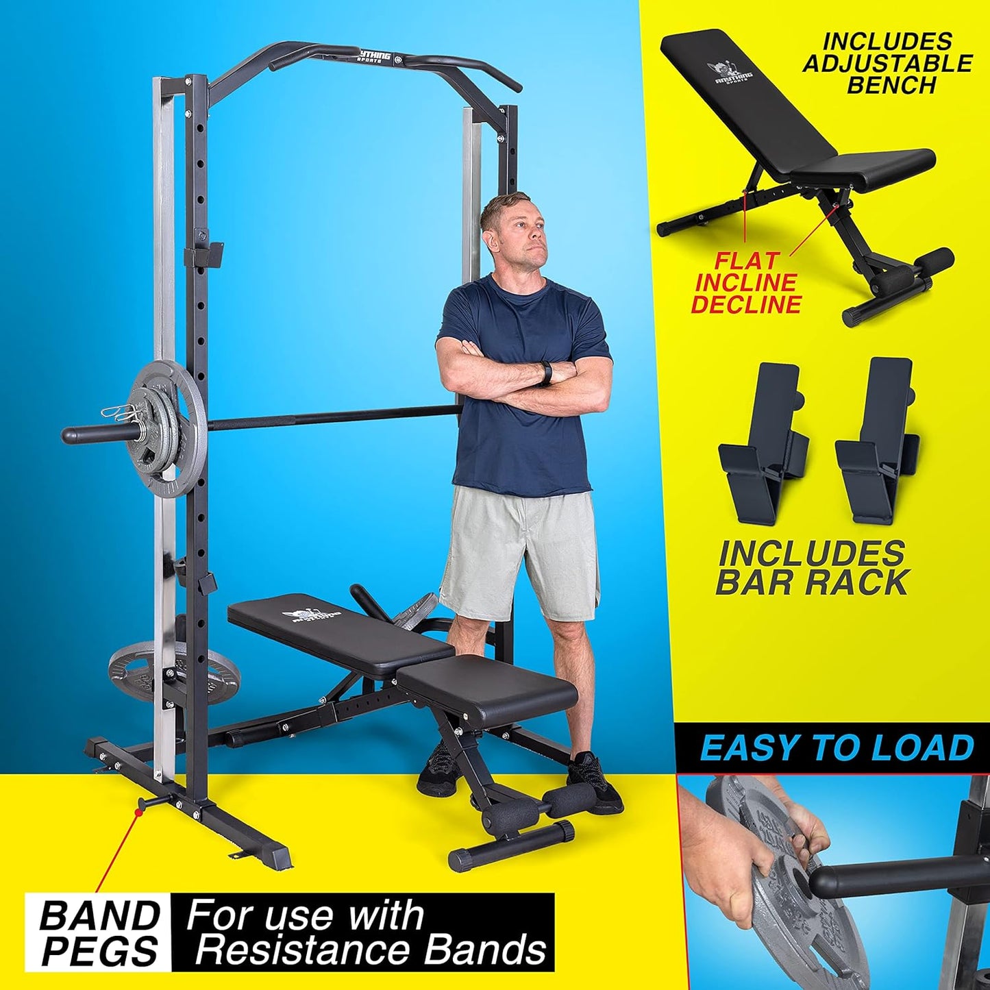 Compact Smith Machine with Adjustable Bench