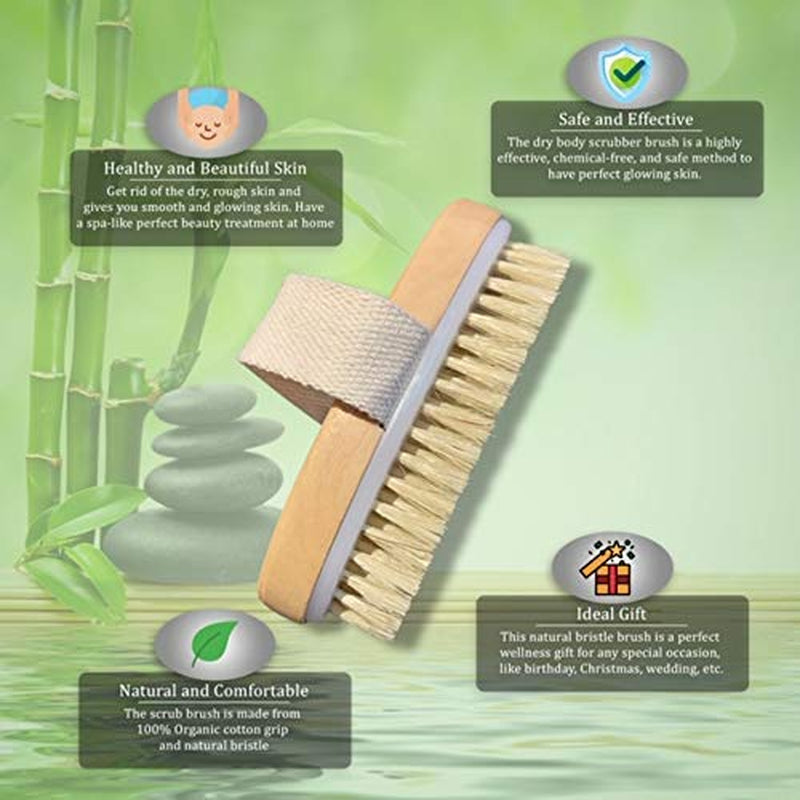 Wet and Dry Body Brush Exfoliator - Medium Soft Natural Bristle - Exfoliates Dead Skin - Slows Aging - Reduces Cellulite - Stimulates Lymph and Blood Flow and Increases Energy