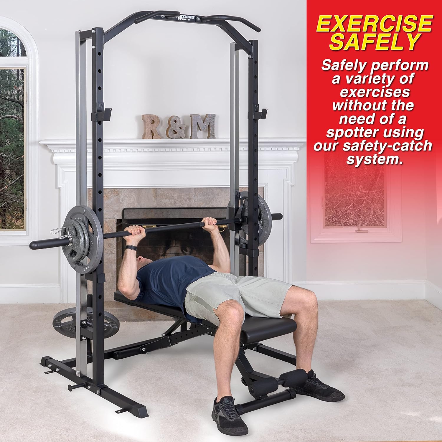 Compact Smith Machine with Adjustable Bench