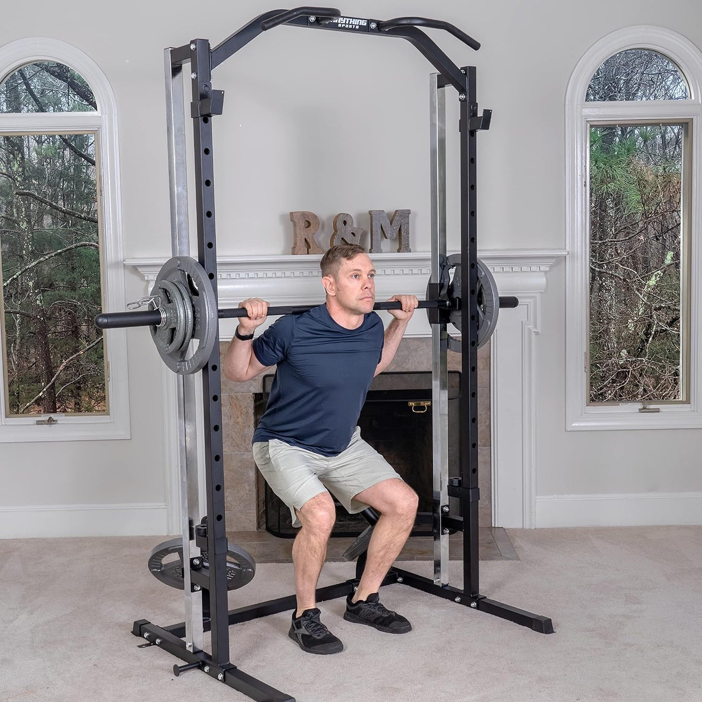 Compact Smith Machine with Adjustable Bench