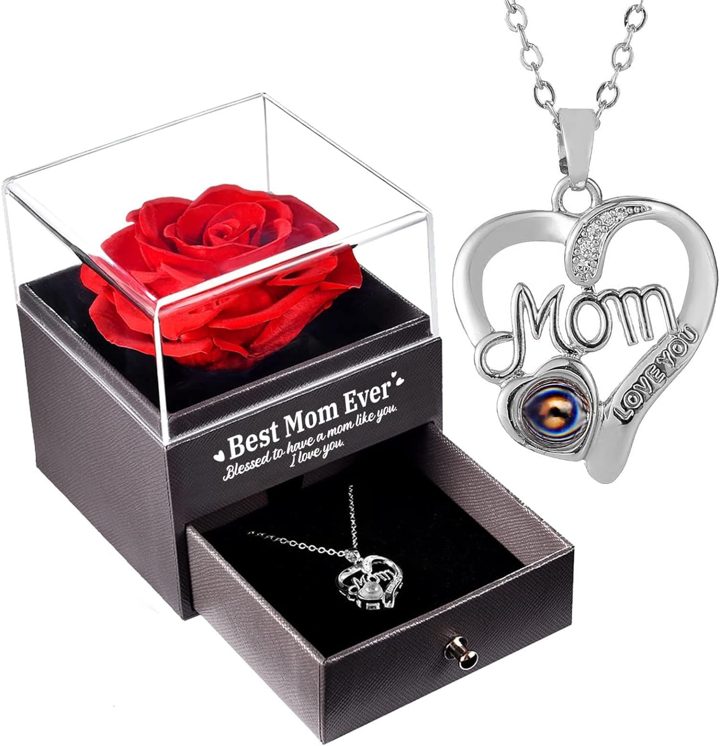 Mothers Day Single Preserved Rose with Necklace
