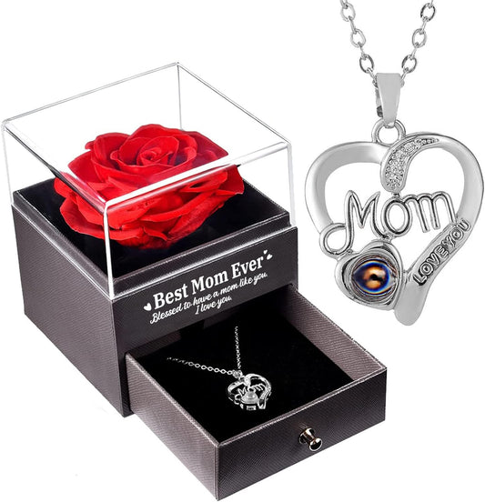 Mothers Day Single Preserved Rose with Necklace