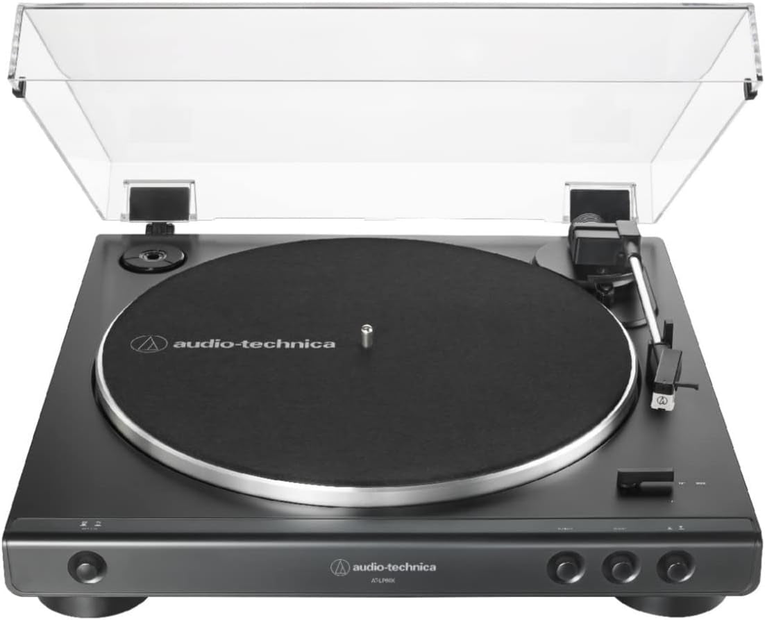 AT-LP60X-BK Fully Automatic Belt-Drive Stereo Turntable, Black, Hi-Fi, 2 Speed, Dust Cover, Anti-Resonance, Die-Cast Aluminum Platter